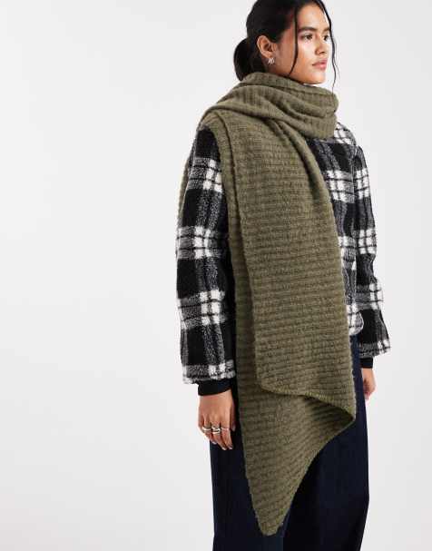Pieces super soft ribbed scarf in dark olive green - view 1
