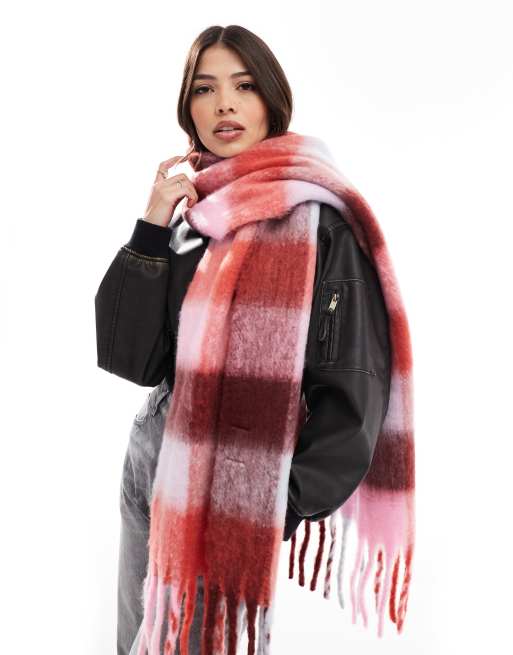 Pieces super soft tassel scarf in autumnal warm check, 3 of 4