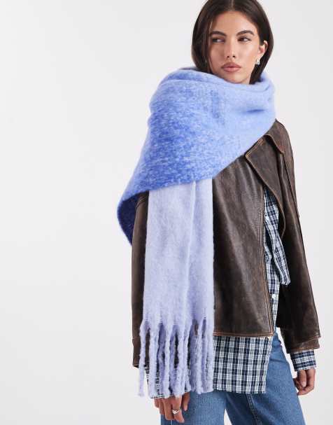 Pieces super soft tassel scarf in blueing ombre