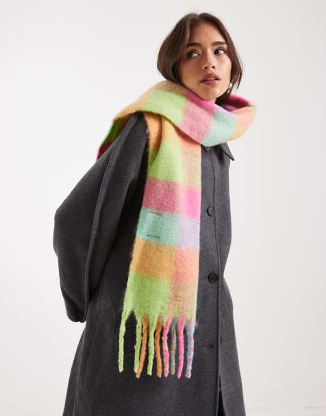 Pieces super soft tassel scarf in bright check - view 1
