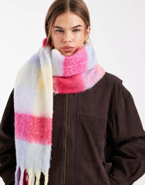 Pieces super soft tassel scarf in bright multicoloured check - view 1