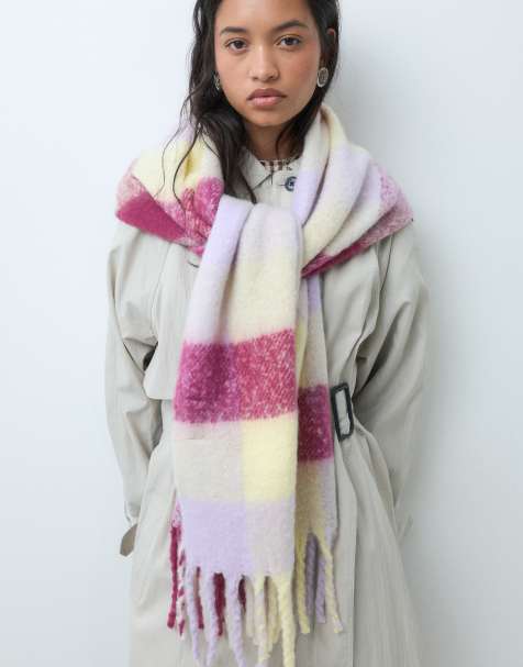 Pieces super soft tassel scarf in burgundy and lilac check - view 1