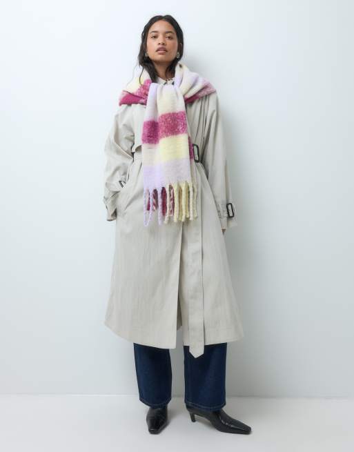 Pieces super soft tassel scarf in burgundy and lilac check, 3 of 5