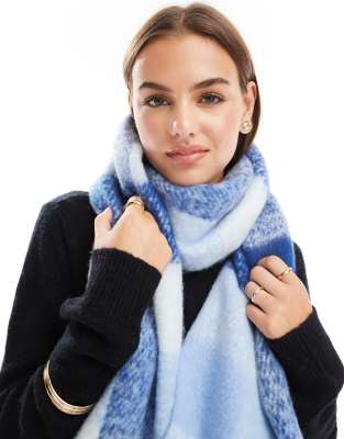 super soft tassel scarf in calming blue check