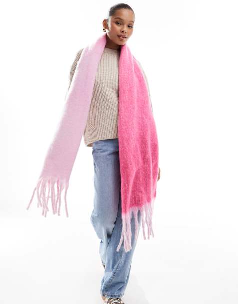 Pieces super soft tassel scarf in candy pink ombre - view 1