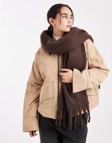 Pieces super soft tassel scarf in chocolate brown - view 1