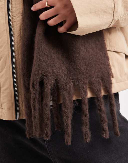 Pieces super soft tassel scarf in chocolate brown