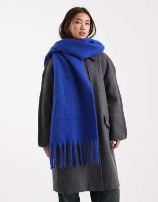 Pieces Super Soft Tassel Scarf In Blue