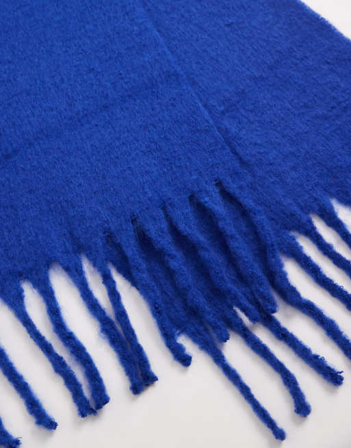 Pieces super soft tassel scarf in dark blue