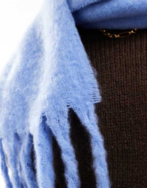 Pieces super soft tassel scarf in hydrangea blue