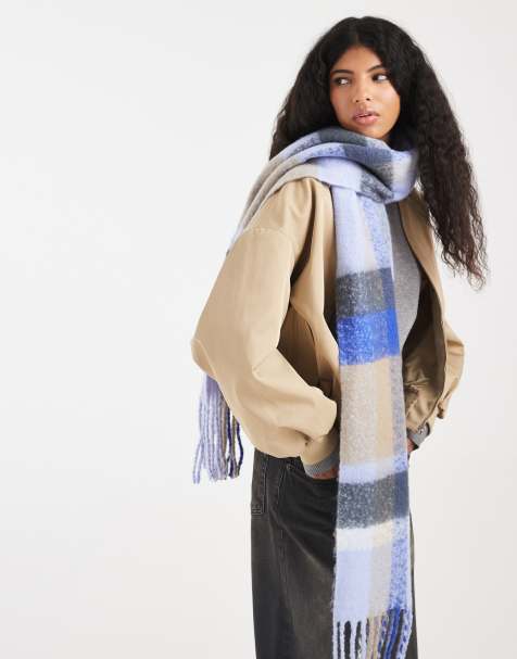 Pieces super soft tassel scarf in lavender check