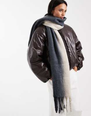 Pieces super soft tassel scarf in neutral stripe