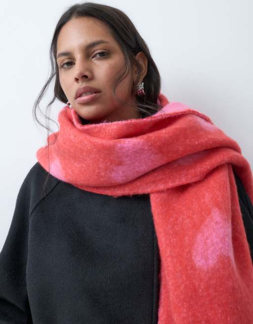 Pieces super soft tassel scarf in red and pink heart print, 2 of 5