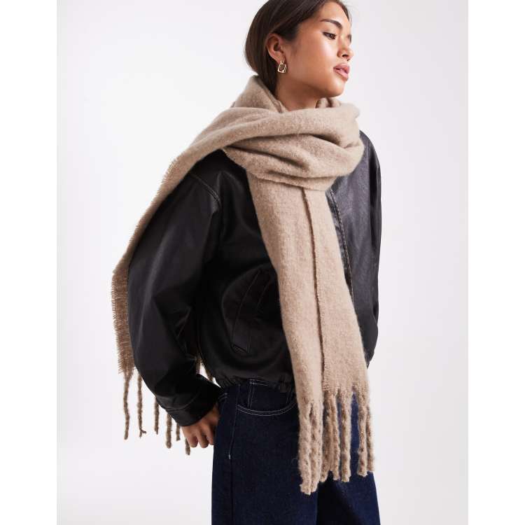 Pieces super soft tassel scarf in silver mink ASOS