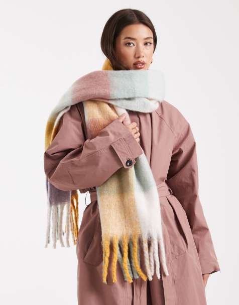 Pieces super soft tassel scarf in warm pastel check - view 1