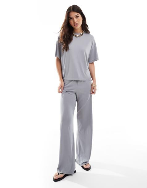 Pieces – Superweiche, geschmeidige Hose in Grau mit weitem Bein, Kombiteil - view 1