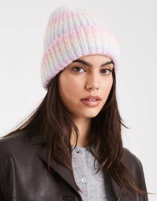 Pieces - Superweiche Strickmütze mit pastellfarbenen Streifen-Bunt