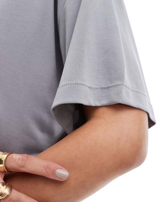 Pieces – Superweiches, geschmeidiges T-Shirt in Grau mit kastigem Schnitt, Kombiteil, 3 von 4