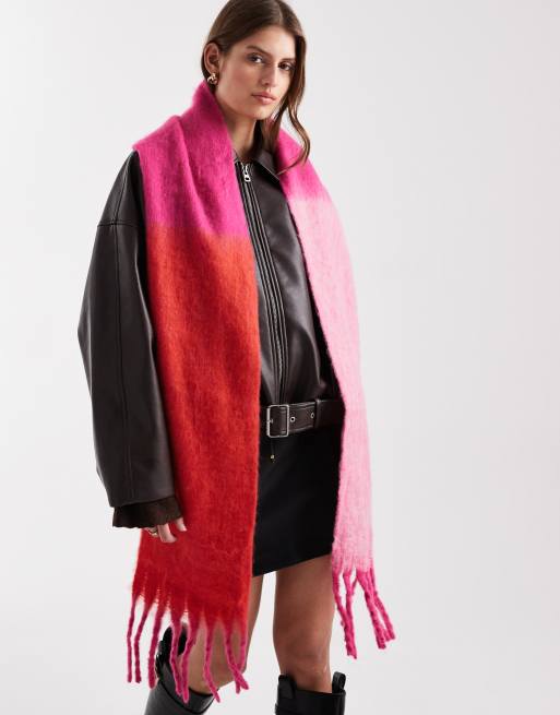 Pieces - Superzachte sjaal met kwastjes in roze en rood colour block, 3 van 3