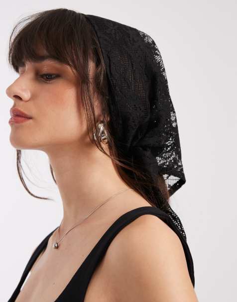 Pieces – Svart, multifunktionell scarf i spets - view 1