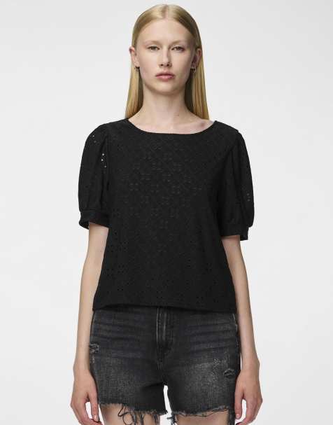 Pieces – Svart topp med korta ärmar - view 1