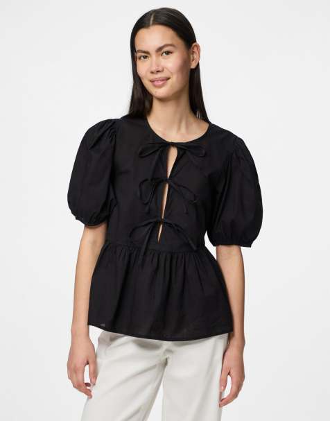 Pieces – Svart topp med puffärm - view 1