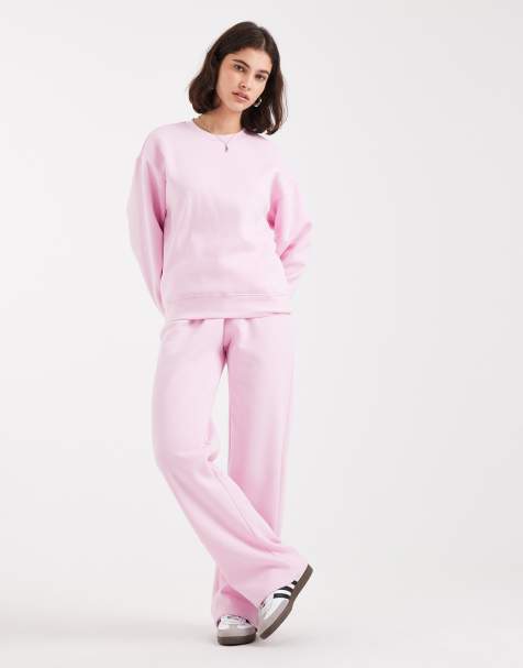 Pieces sweat and wide leg jogger co-ord in light pink - view 1