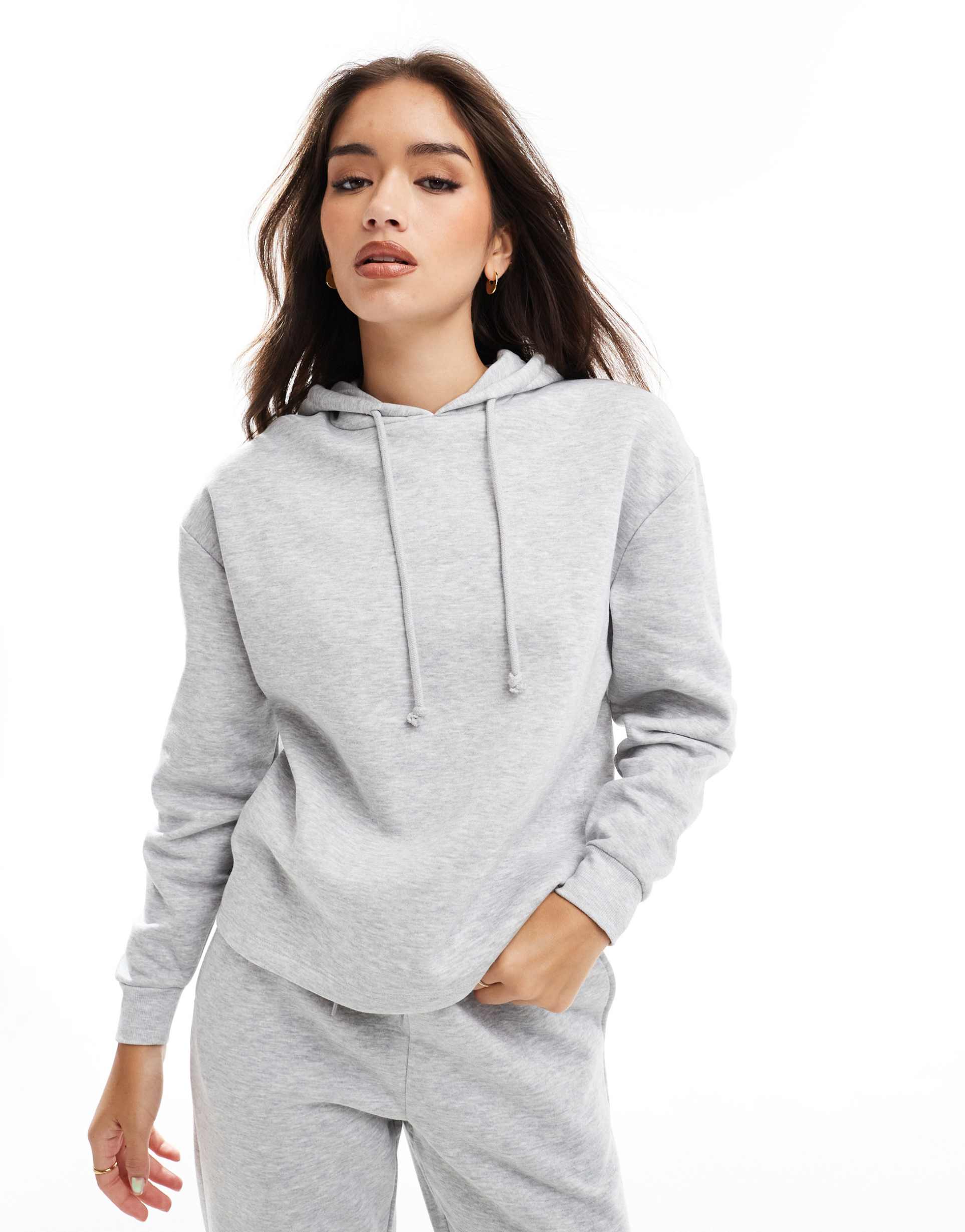 pieces sweat hoodie in light gray melange - part of a set