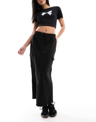 Pieces Sweat Jersey Cargo Midi Skirt In Black