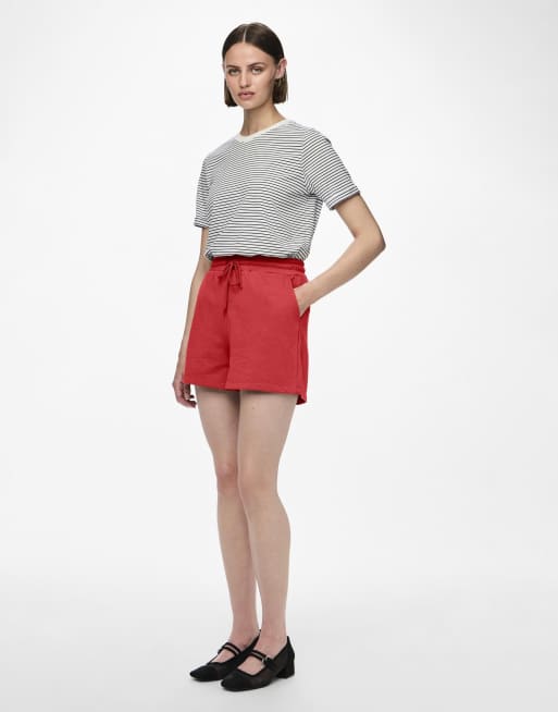 Pieces – Sweat-Shorts in Mohnrot