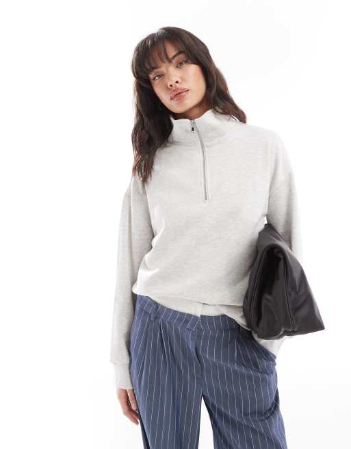 Pieces Sweat zippe a col montant Gris chine ASOS