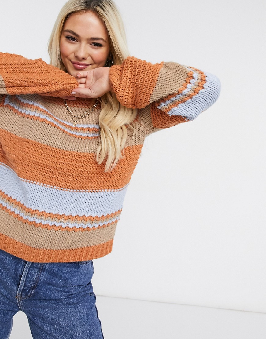 Pieces sweater in tan stripe-Multi