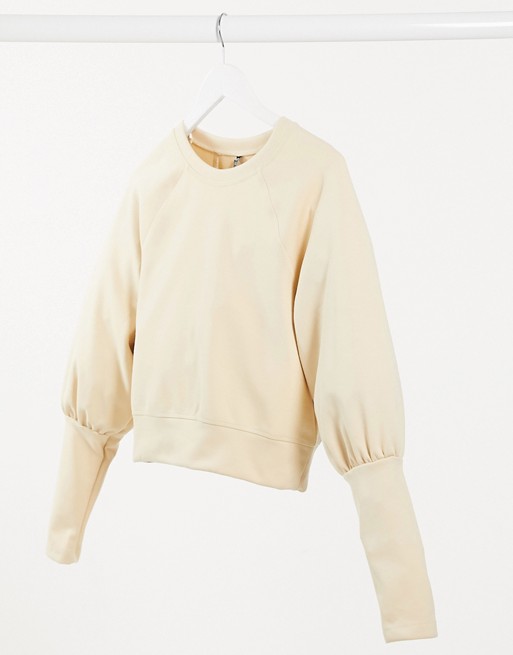 Pieces sweater with extreme deep cuff in beige