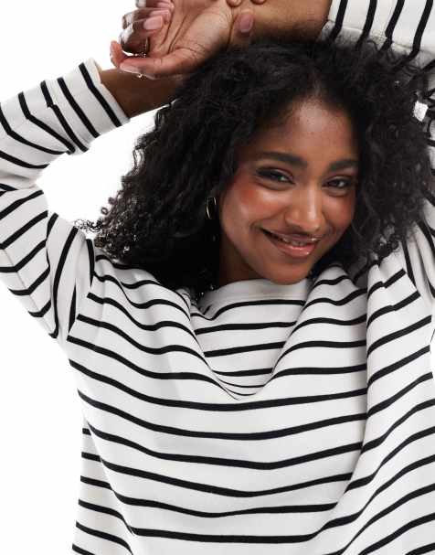 Pieces sweatshirt and high waisted trackies set in black and white stripe - view 1