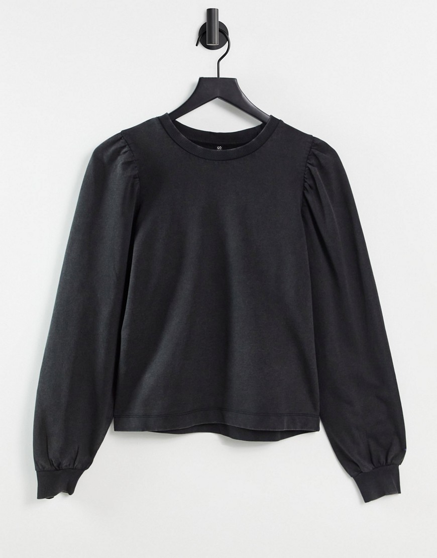Pieces - Sweatshirt med store ærmer i forvasket sort - Del af sæt