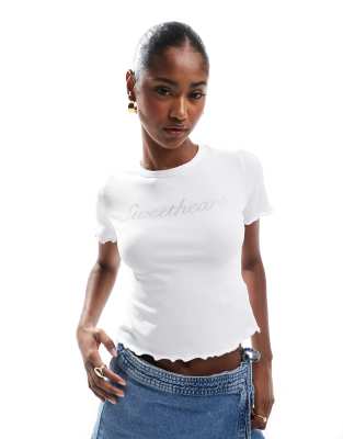 Pieces Sweetheart Diamante Cropped T-shirt