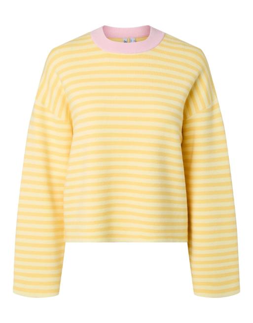 Pieces sweter dzianinowy w paski w kolorze żółtym i różowym, 7 z 7