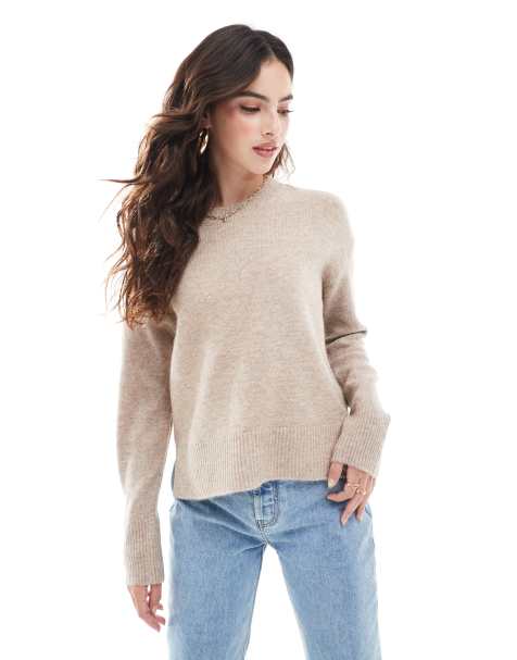 Pieces – Szarobeżowy sweter z okrągłym dekoltem - view 1
