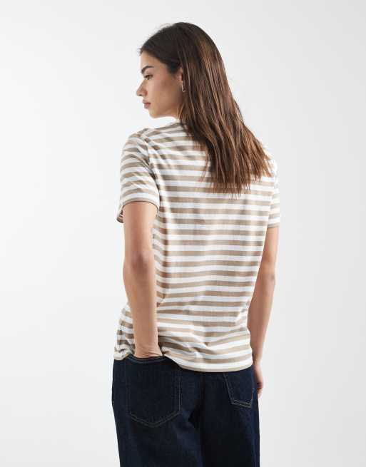 Pieces - T-shirt coupe carrée à rayures avec manches courtes - Vison argenté et blanc, 3 de 4