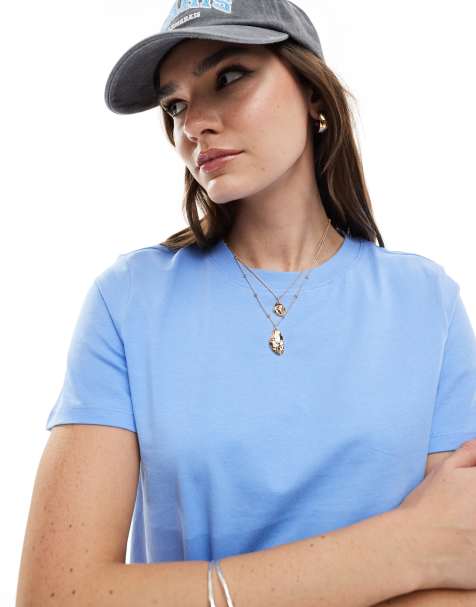 Pieces - T-shirt coupe carrée - Bleu poudré - view 1