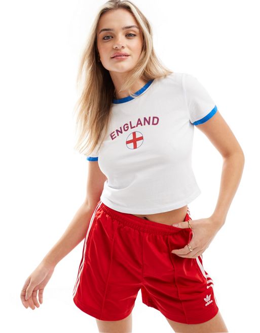 Pieces - T-shirt da calcio corta e stretta bianca con grafica Inghilterra