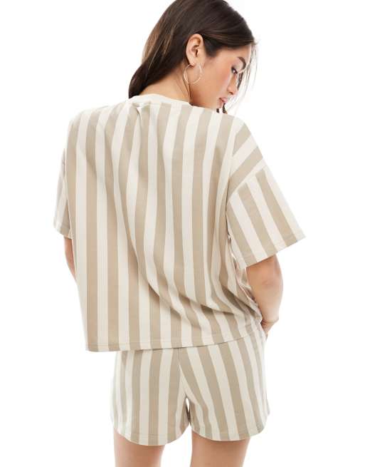 Pieces - T-shirt d'ensemble molletonné à rayures - Beige, 3 de 4
