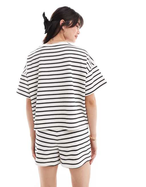 Pieces - T-shirt felpata monocromatica a righe in coordinato, 4 di 4