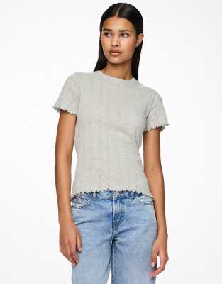 Pieces - T-Shirt in meliertem Hellgrau