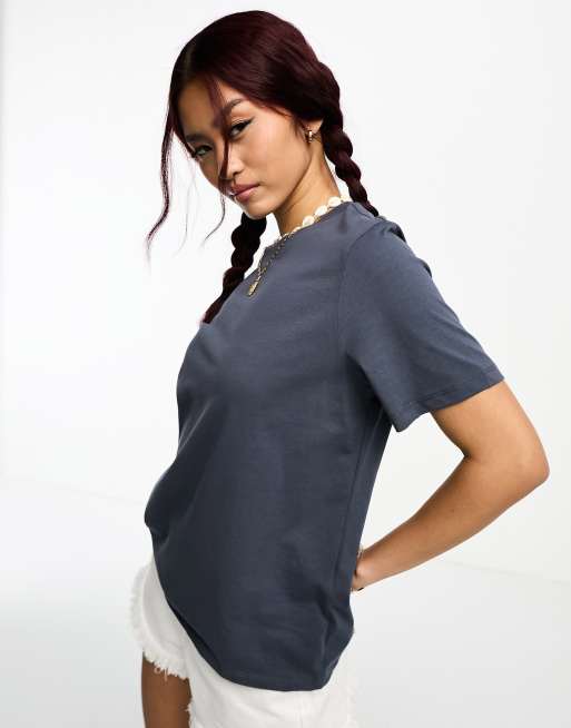 Pieces – T-Shirt in Schieferblau mit Boxy-Passform, 2 von 4