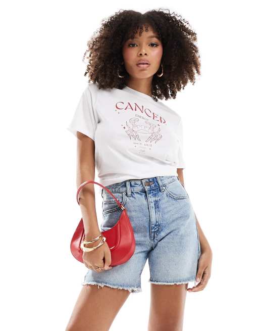 Pieces – T-Shirt in Weiß mit „Cancer“-Sternzeichenprint