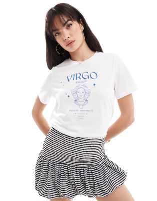 Pieces - T-Shirt in Weiß mit „Virgo"-Sternzeichenprint