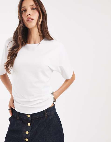Pieces - T-shirt met aangerimpelde taille in wit - view 1
