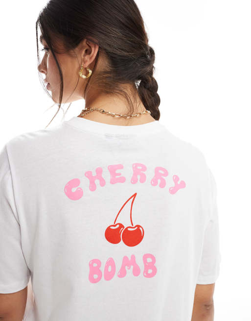 Pieces - T-shirt met 'cherry bomb' print in wit