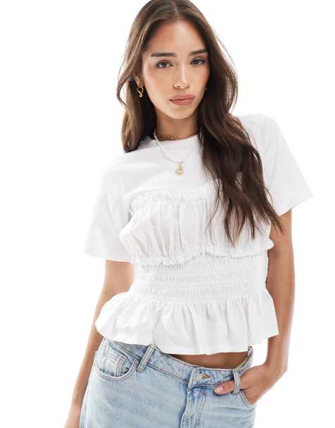 Pieces - T-shirt met gerimpeld lijfje in wit - view 1